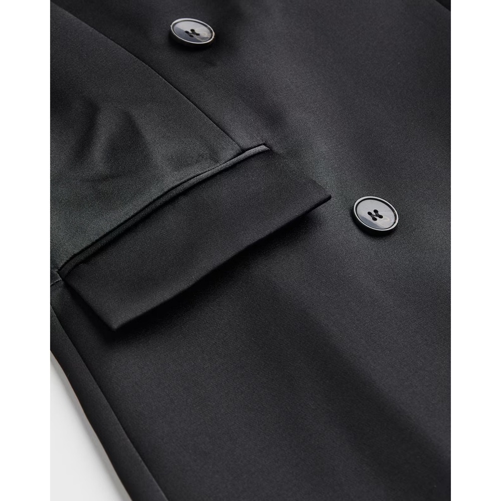 H&M sz XL Women Satin Double Breasted Black Lined Blazer Dress Career Party Chic - Picture 4 of 11